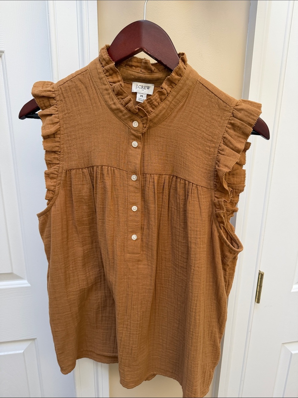 J. Crew Factory Rust Brown Ruffle-Sleeve Button Front Tank